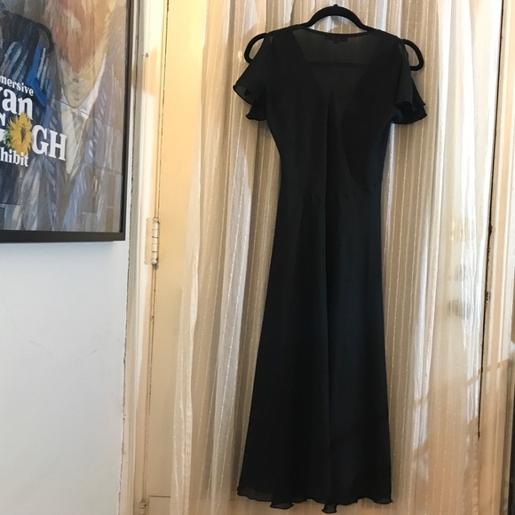 Betsey Johnson Sheer Black Chiffon V Neck Midi Dress Size M - Picture 9 of 10